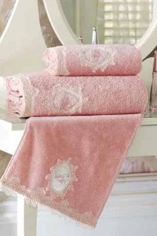 Prosop de corp DESTAN cu dantela 85x150 cm Roz pal / Dusty rose