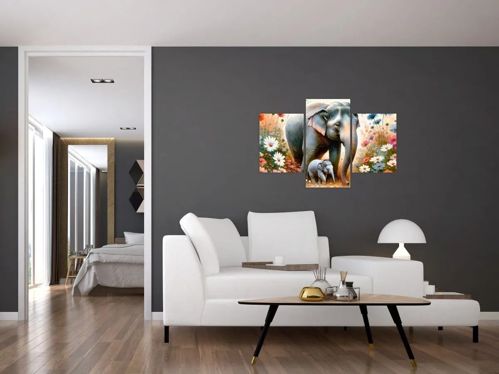 Tablou - Mama elefant, acuarelă (90x60 cm)