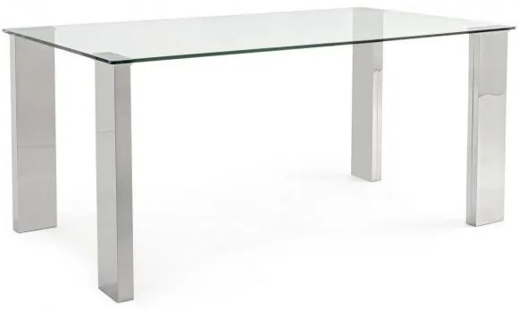 Masa dining pentru 6 persoane transparenta/crom din sticla temperata, 160 cm, New Arley Bizzotto