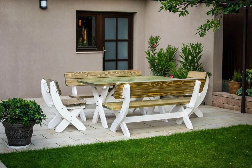 Set mobilier gradina Wien, 160 cm, cu scaune, verde oliv, 6 pers.
