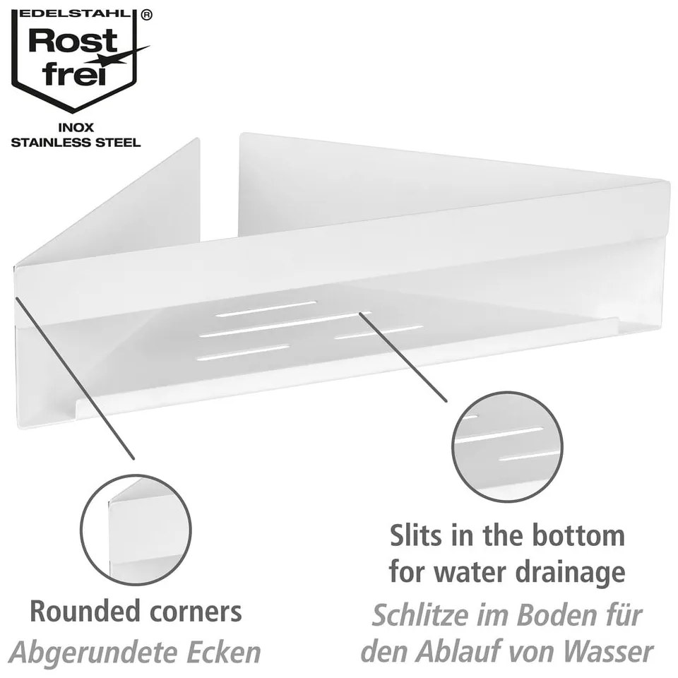 Raft pentru baie alb mat autoadeziv, pentru colț cu Turbo-Loc din oțel inoxidabil Genova – Wenko