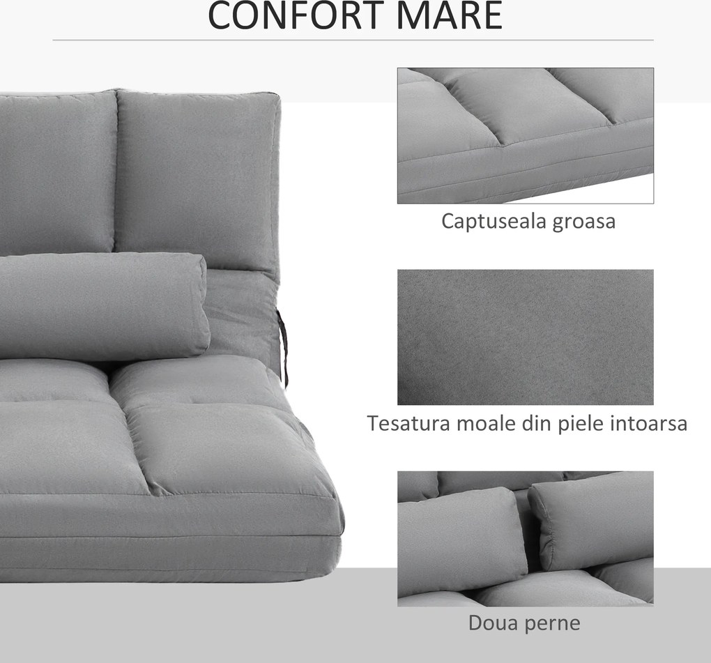 HOMCOM Canapea De Podea Pliabila, 130x73x60 cm Gri | Aosom Romania