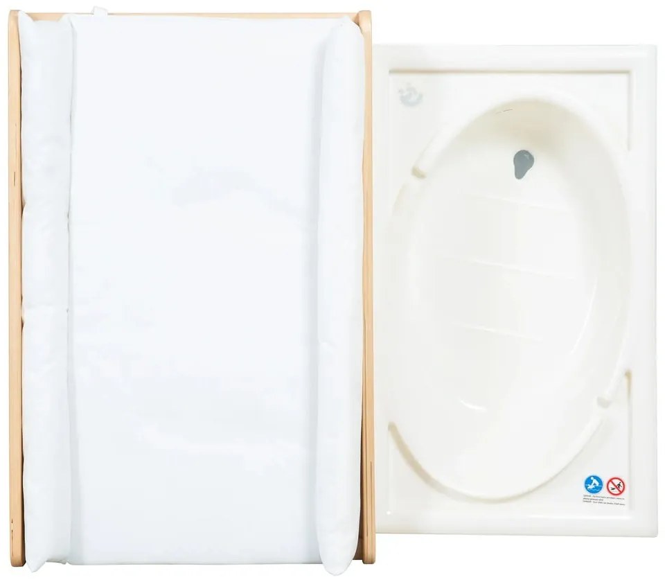 Masă de înfășat albă/în culoare naturală cu aspect de lemn de mesteacăn Baby Pool – Roba