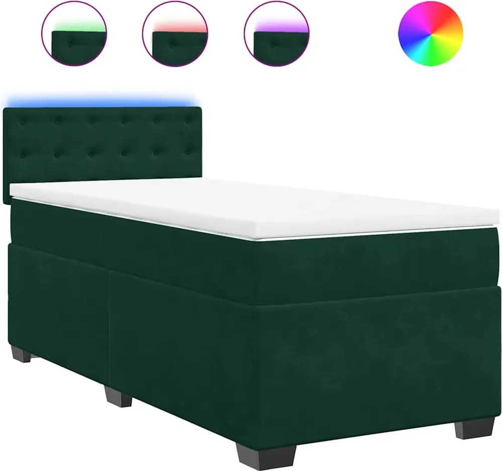 vidaXL Pat box spring cu saltea, verde închis, 100x200 cm, catifea