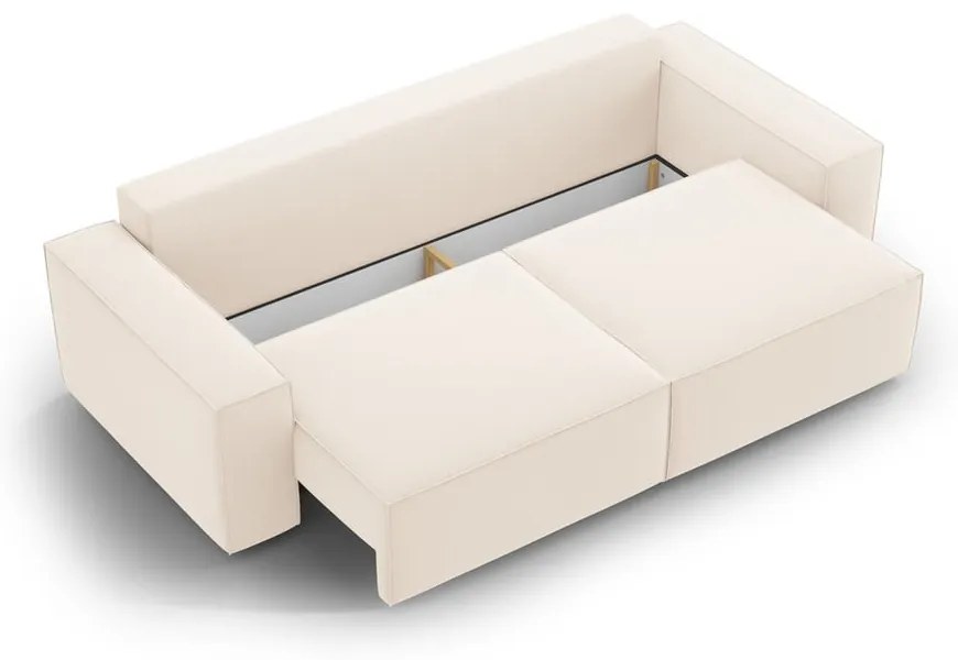 Canapea bej extensibilă/cu spațiu de depozitare cu tapițerie din catifea 247 cm Jodie – Micadoni