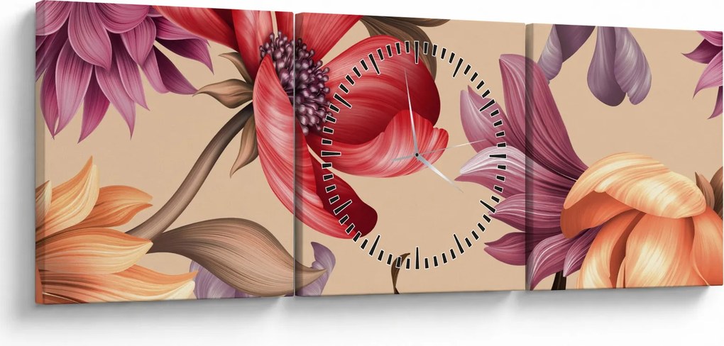 Tablou - Flori de epocă (cu ceas) (90x30 cm)