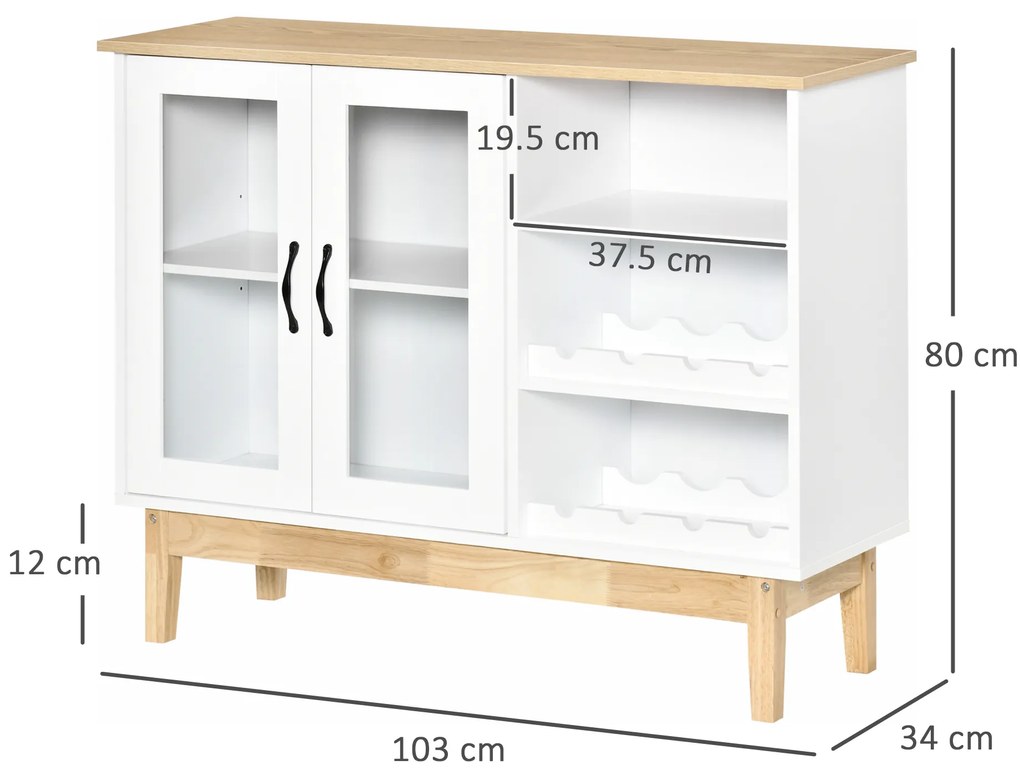 HOMCOM Bufet Modern Alb cu Dulapior, 3 Rafturi Laterale, Suport Sticle de Vin, Economie Spațiu, din Lemn, 103x34x80cm | Aosom Romania