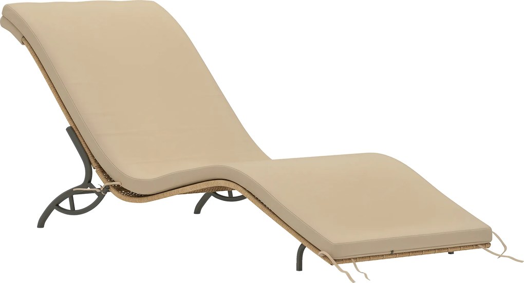 Outsunny Șezlong din poliratan, șezlong de grădină cu pernă, rezistent la intemperii, capacitate 120 kg, 166 x 63 x 76 cm, Bej | Aosom Romania