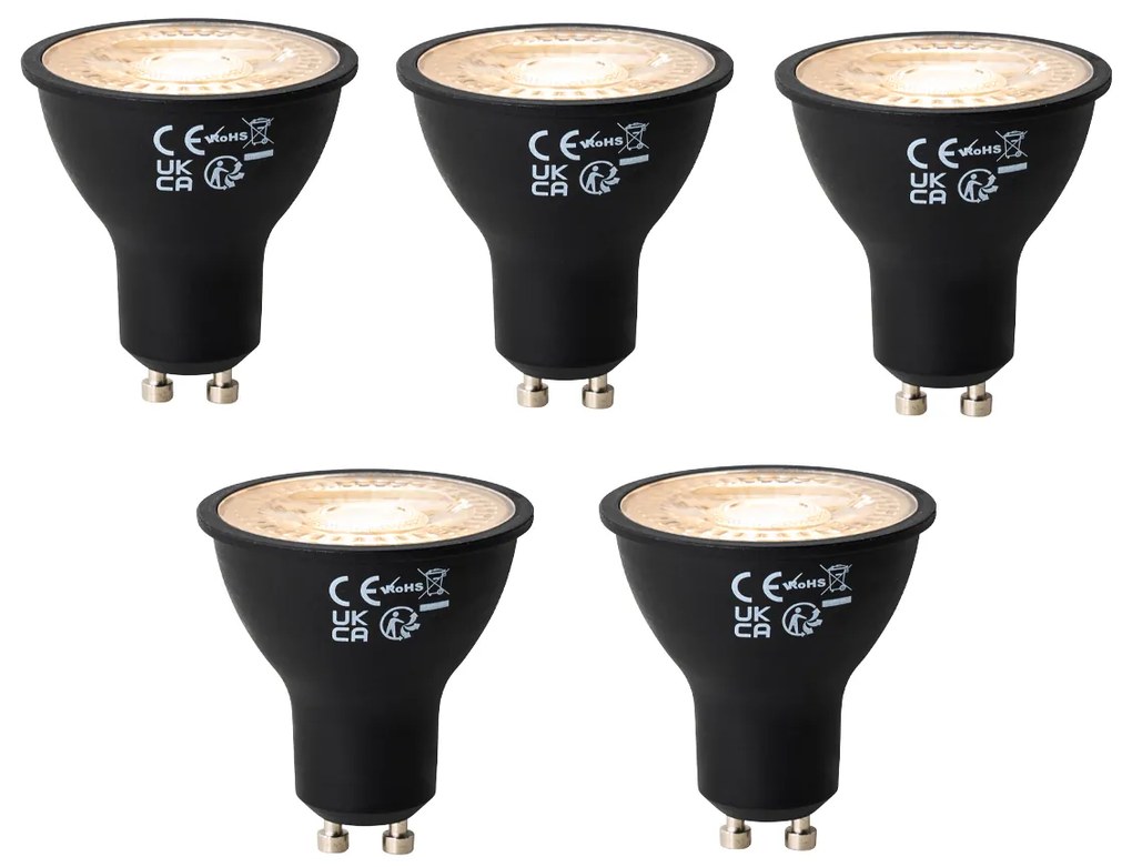 Set de 5 becuri LED GU10 cu 3 trepte de intensitate, negre, 6W, 430 lm, 2000 - 6000K