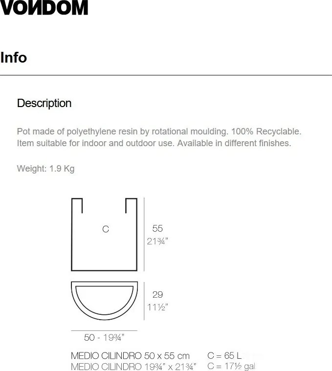 Set de 2 Ghivece plante design decorativ exterior/interior Half cylinder pot 50x29x55cm