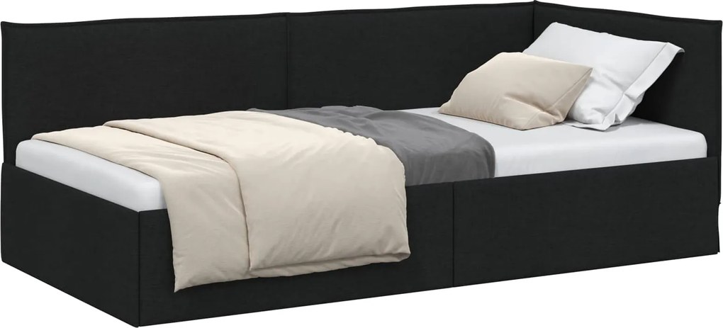 vidaXL Cadru de pat colțar cu headboard Negru 90 x 200 cm țesătură