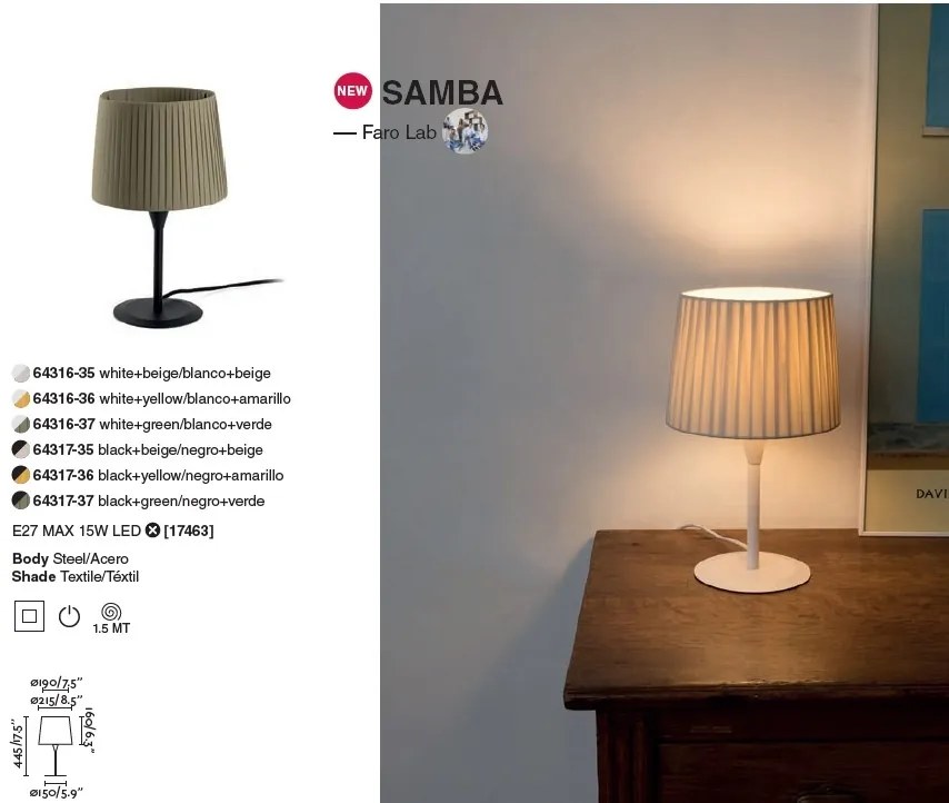 Veioza / Lampa de masa moderna design elegant SAMBA mini alb/bej 64316-35
