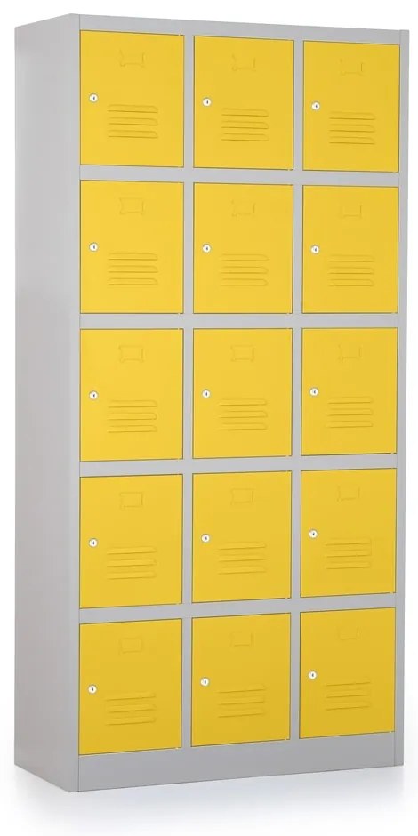 Dulap metalic - 15 cutii, 90 x 40 x 185 cm, broasca cilindrica, galben - ral 1023