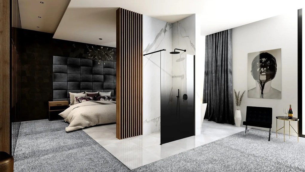 Paravan de dus Perete de dus Walk in Rea Aero Ombre 110 195 cm sticla fumurie securizata de 8 mm cu profil negru