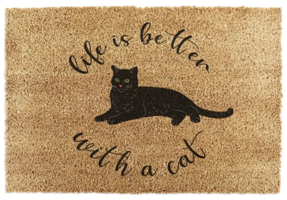 Covoraș de intrare din fibre de nucă de cocos 60x90 cm Life Is Better With a Cat – Artsy Doormats