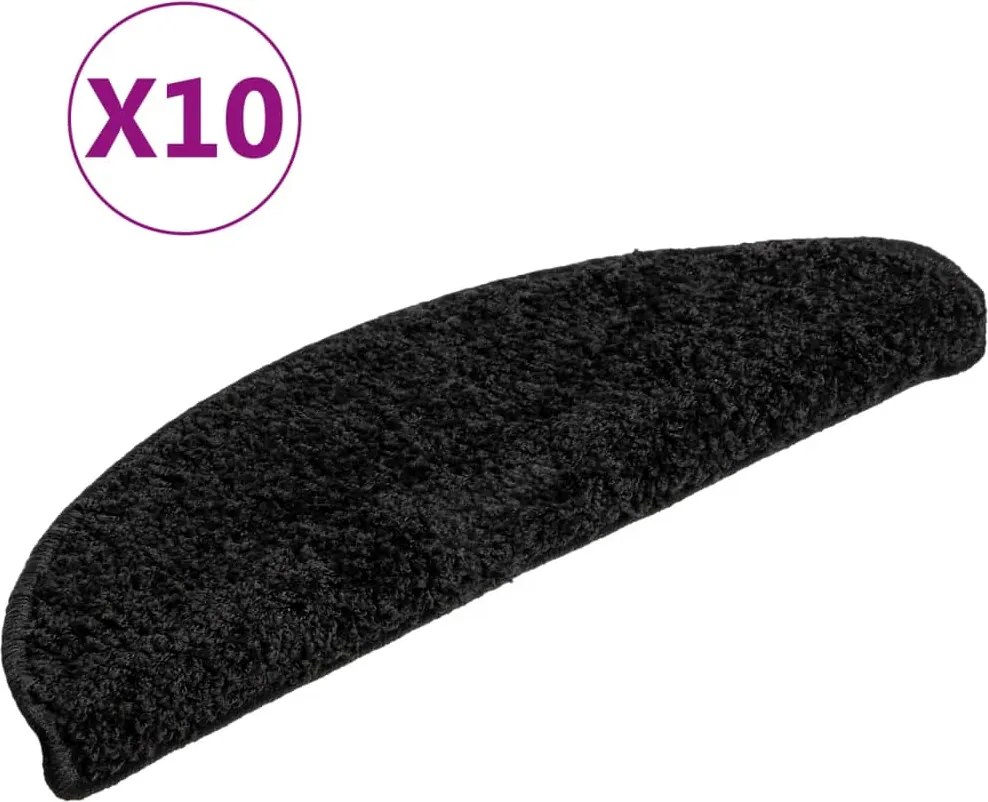 vidaXL Covorașe pentru scări, 10 buc., 56x17x3 cm, negre, semirotunde