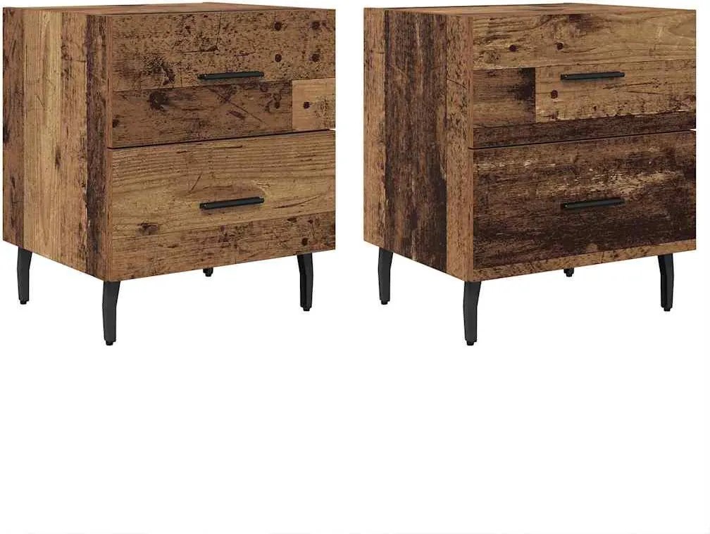 vidaXL Dulap de noapte cu sertar 2 pcs Lemn vechi 40 x 35 x 47,5 cm