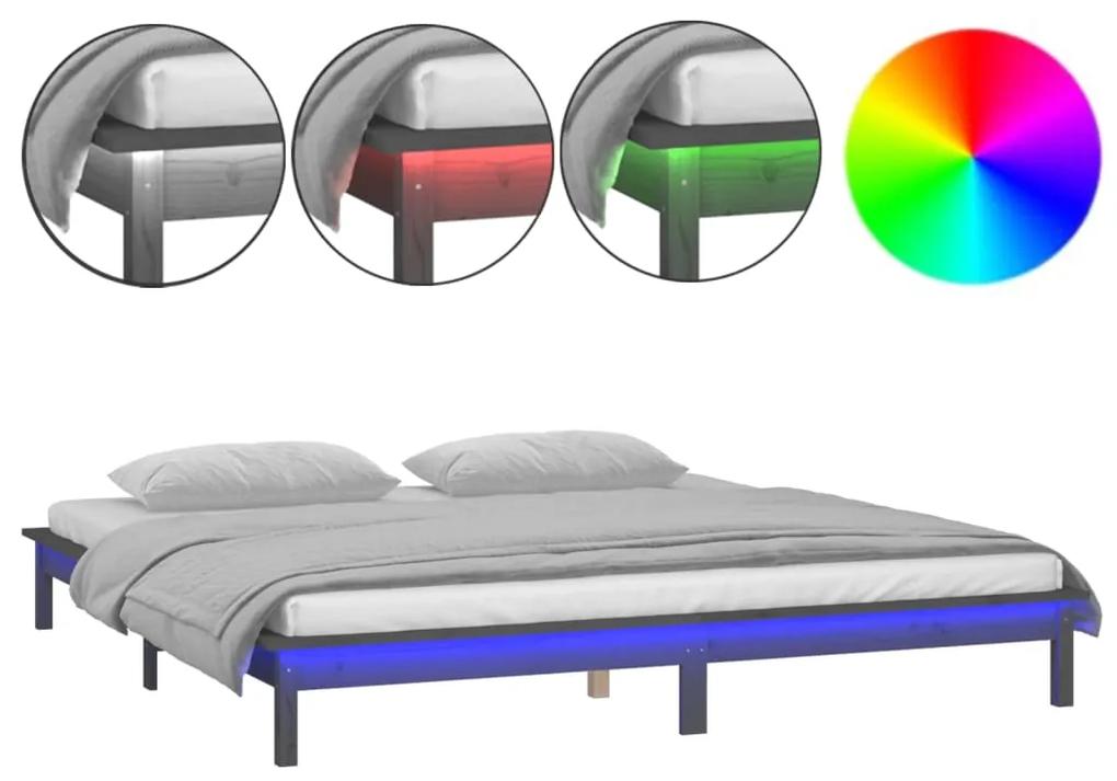 Cadru de pat cu LED, gri, 120x200 cm, lemn masiv Gri, 120 x 200 cm