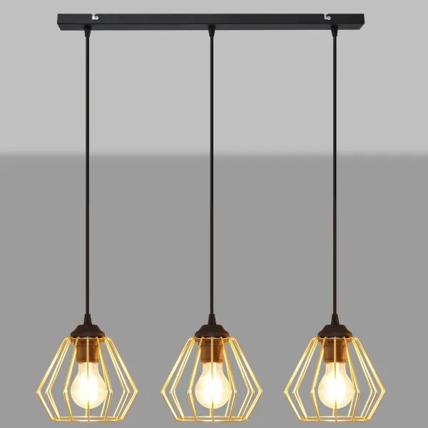 Lustră pe cablu AGAT 3xE27/15W/230V auriu/negru