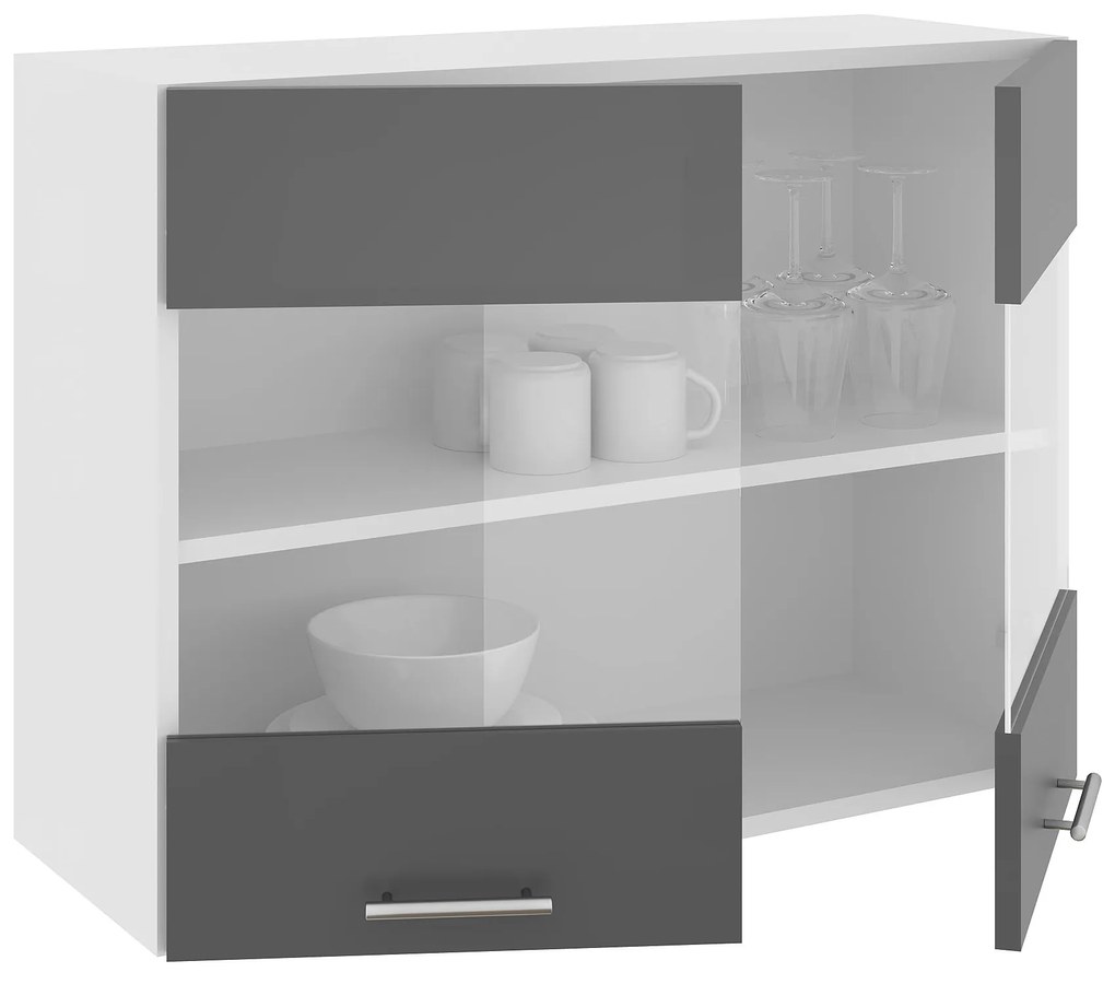 Corp Superior Karo, 2 Usi, cu sticla, Antracit/Alb, 80 x 30 x 60 cm