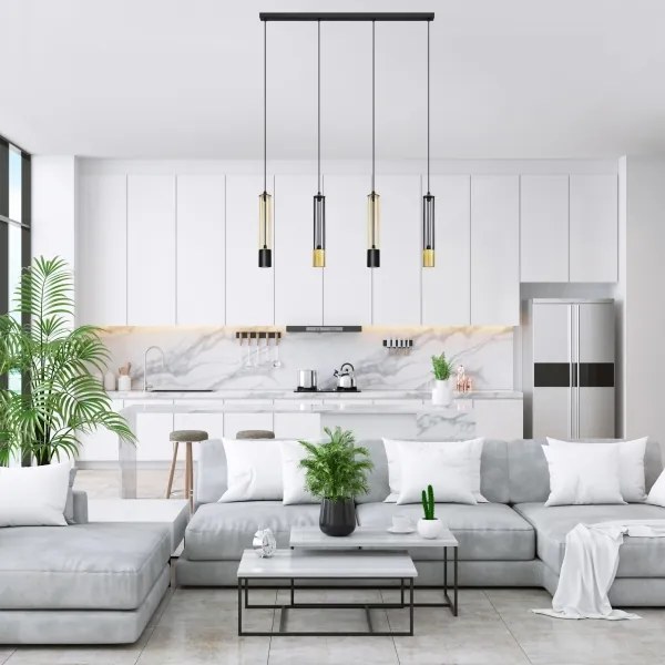 LED Lustră pe cablu BARS 4xGU10/4,8W/230V neagră/aurie