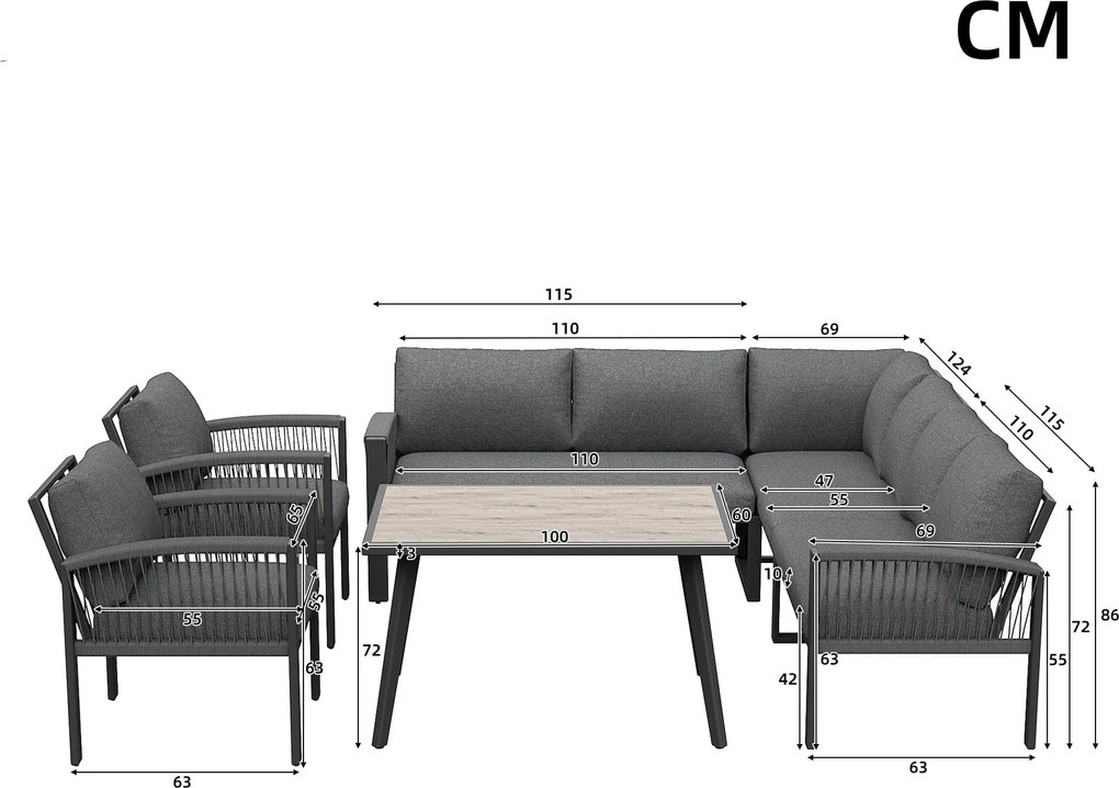 Set de lounge pentru grădină pentru 8 persoane, Gri | Aosom Romania