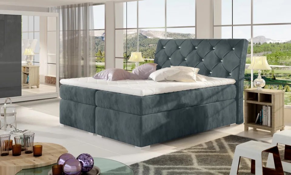 Pat tapitat, boxspring, cu spatiu pentru depozitare, 180X200 cm, Balvin 2, Eltap (Culoare: Gri deschis texturat)