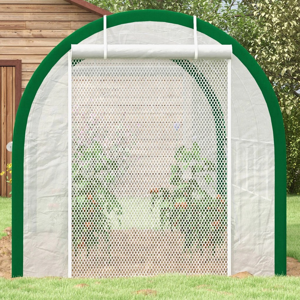 Outsunny Sere tunel, sera, usi cu fermoar, ferestre cu plasa, cadru metalic, 3,5 x 2 x 2m, alb | Aosom Romania