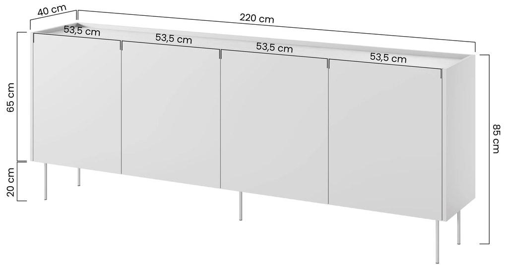 Comodă Desin 220 cm cu patru uși - roșu ceramic / stejar nagano