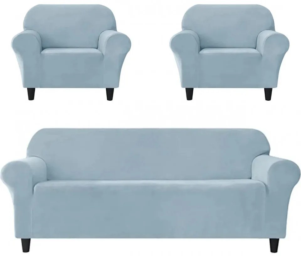 Set huse elastice din catifea pentru canapea 3 locuri + 2 fotolii, cu brate, alb murdar, HCCJS-10