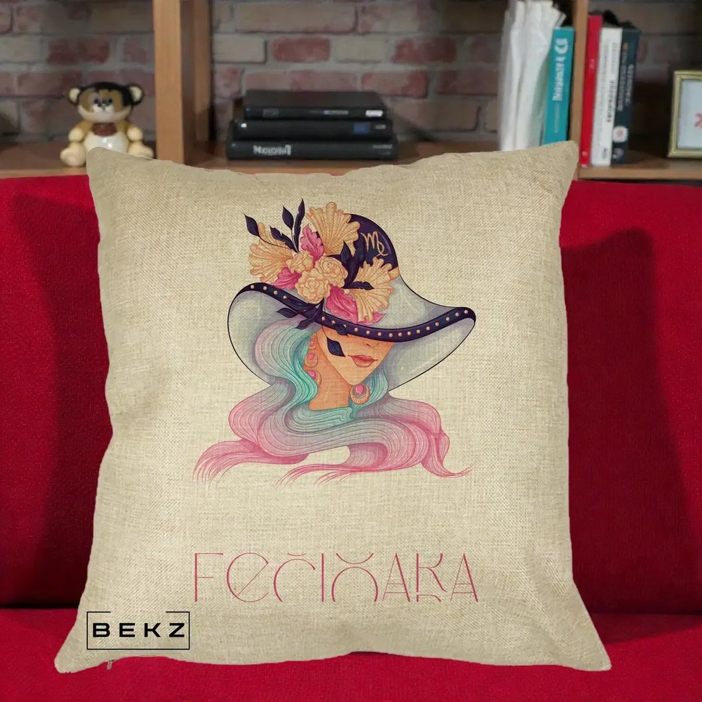 Perna Personalizata Zodie Fecioara, 40x40 cm, Crem, Husa Detasabila, Perna Inclusa, BEKZ®