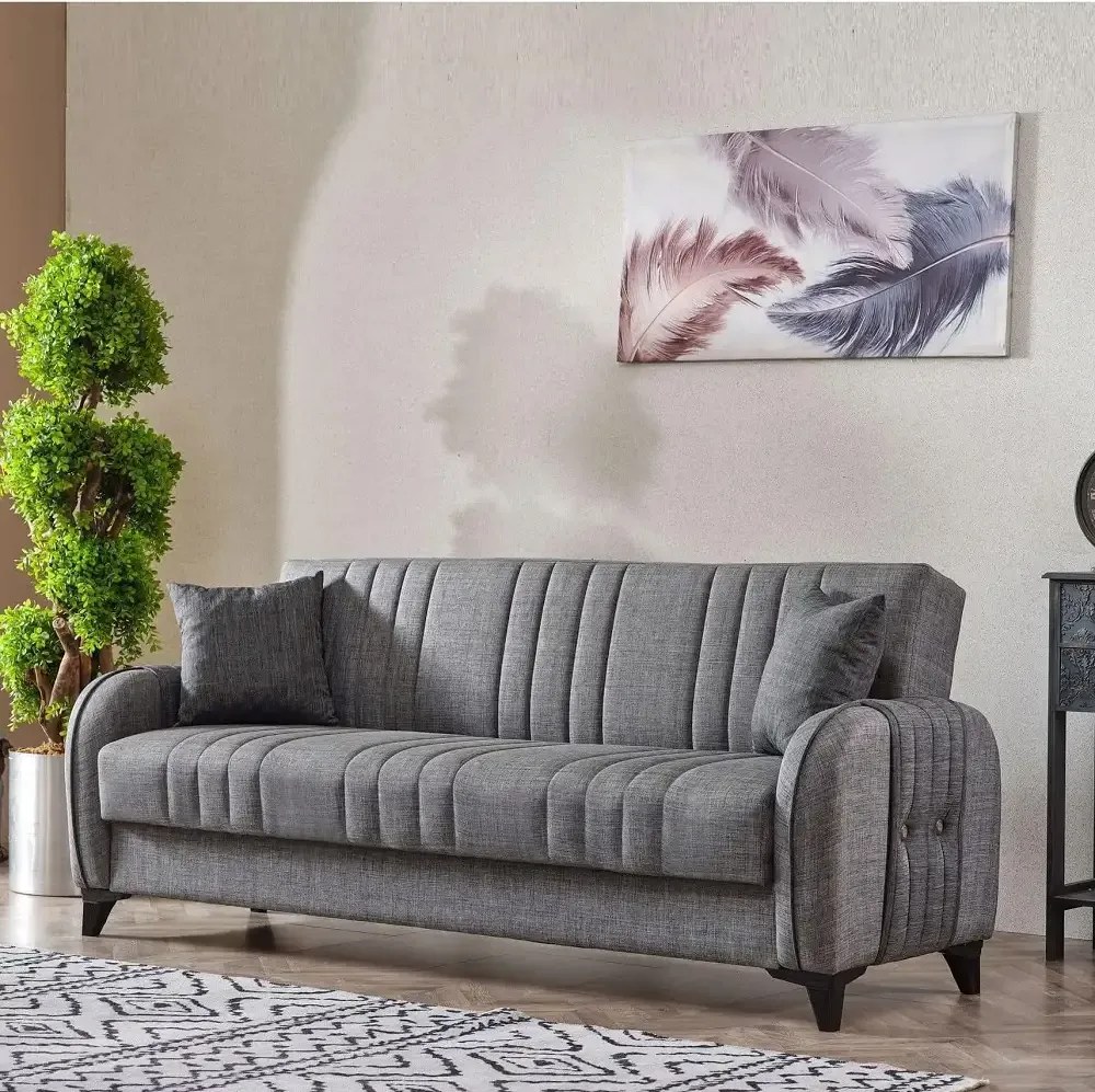 Canapea extensibila cu spatiu de depozitare 220x87x93 cm – stofa gri – Elegance