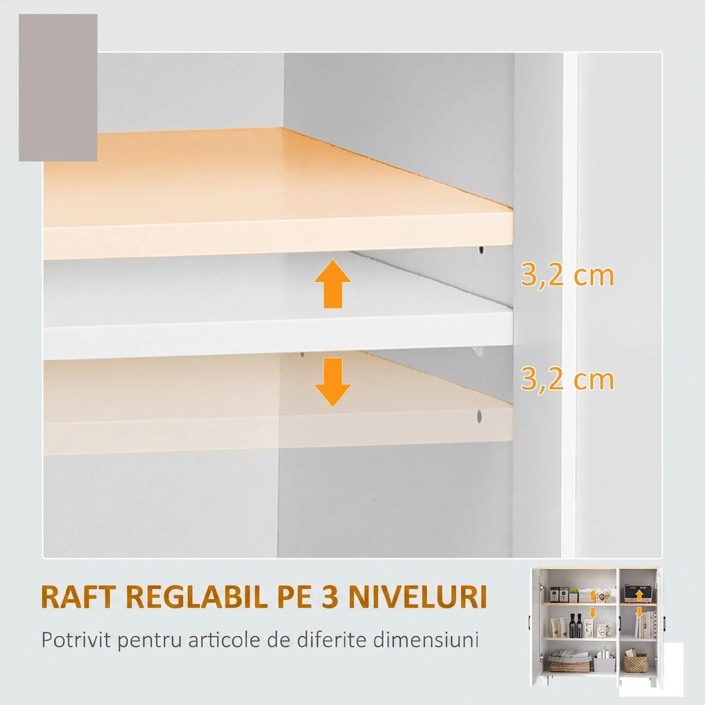 HOMCOM Bufet de Bucătărie din Lemn, Mobilier cu 3 Uși, Rafturi Reglabile, Stil Scandinav, pentru Living, Sufragerie, 90x30x90cm, Alb | Aosom Romania