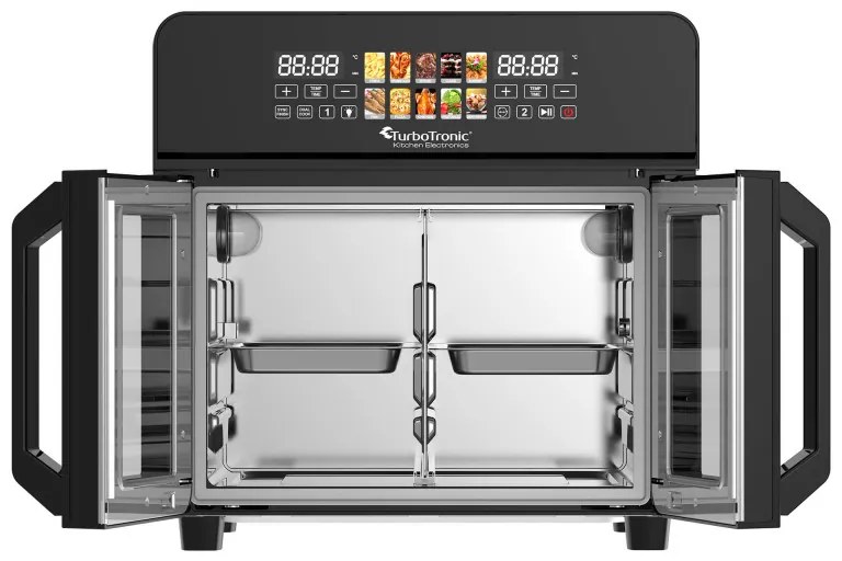 Friteuza - cuptor TurboTronic TT-AFO240, 2600W, 23 L, 10 programe, 50-200C, Grill, Afisaj LED, Timer, Negru