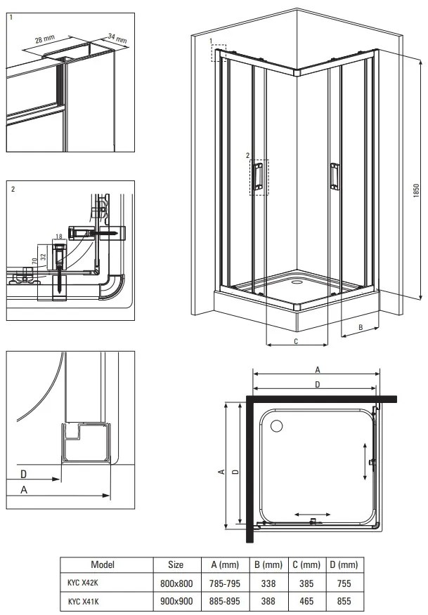 Cabina de dus patrata neagra 80x80 cm, cu usi culisante, Deante Funkia 800x800 mm