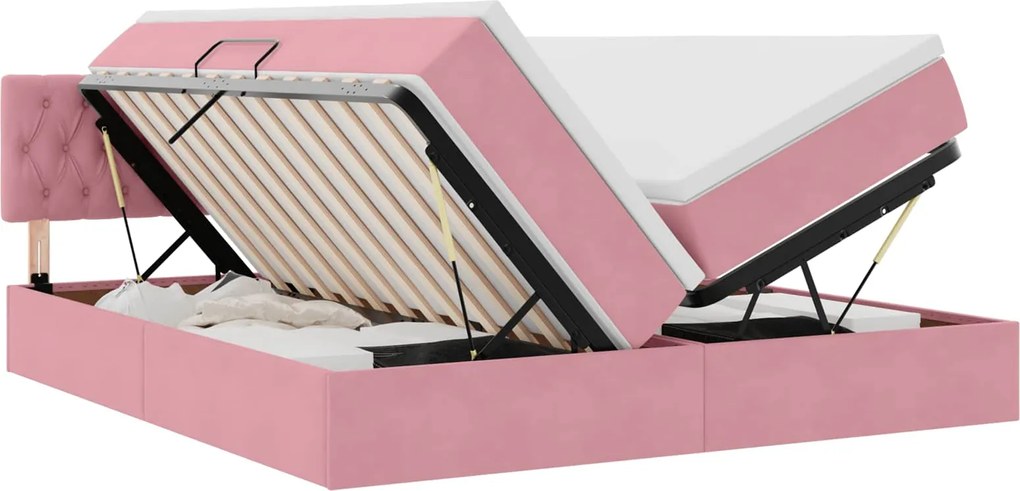 vidaXL Pat cu storage cu saltea cu headboard Roz 90 x 200 cm