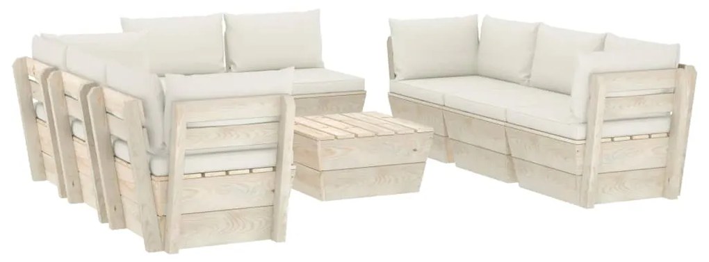 3063650 vidaXL Set mobilier grădină paleți, 9 piese, cu perne, lemn de molid