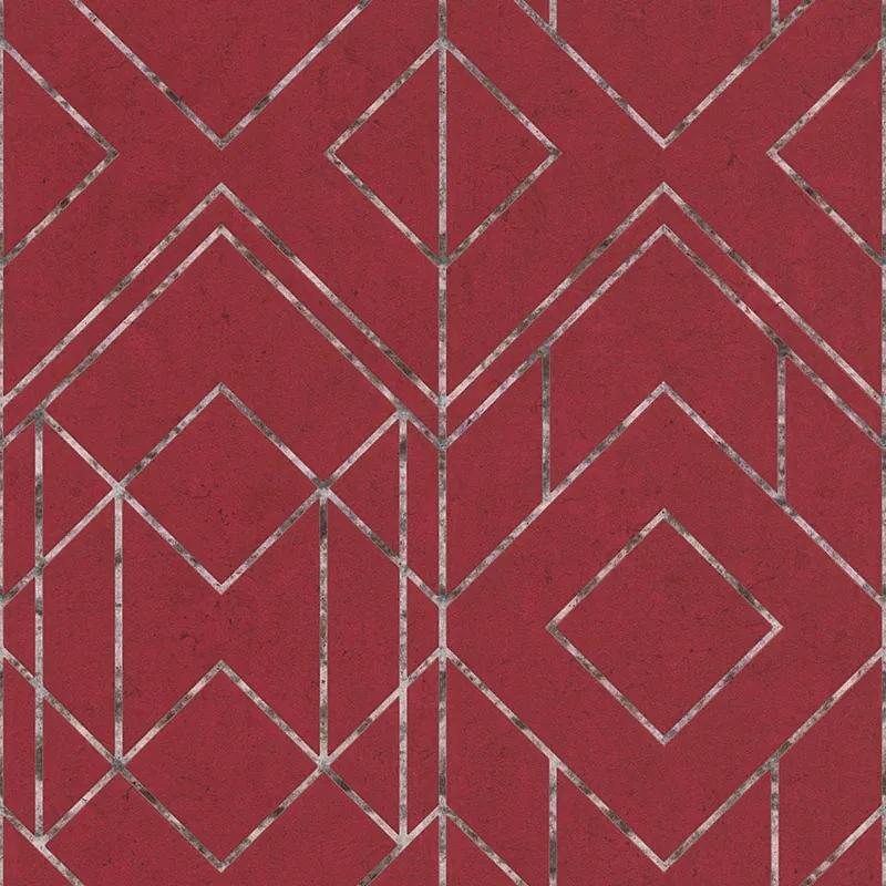 Tapet geometric rosu cu insertii marmorate