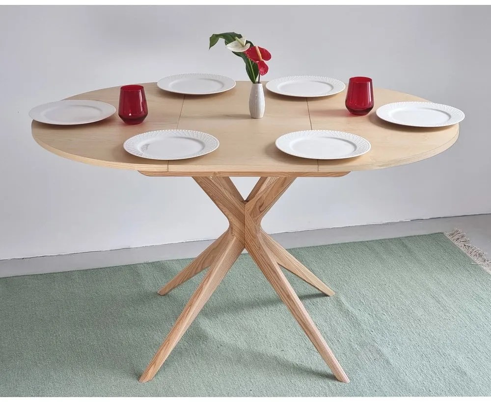 Masă de dining rotundă extensibilă din lemn de frasin cu blat suplimentar ø 90 cm Jubi – Ragaba
