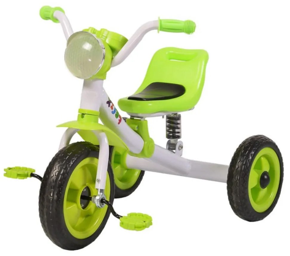 Tricicleta cu pedale NOVOKIDS™ Felix Trike ,Cu melodii si lumini, Max 20 kg, Suspensie spate, Roti din cauciuc EVA, Cadru metalic, Verde