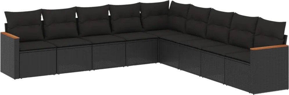 vidaXL Set mobilier de grădină cu perne, 9 piese, negru, poliratan