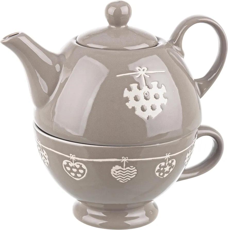 Ceainic si ceasca ceramica gri Cuore Ø18x18h