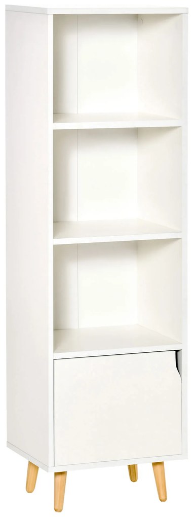 HOMCOM Biblioteca cu Rafturi pentru casa cu 3 Etajere si 1 Dulapior, Raft biblioteca din Lemn,40x30x129,5cm, Alb | Aosom Romania