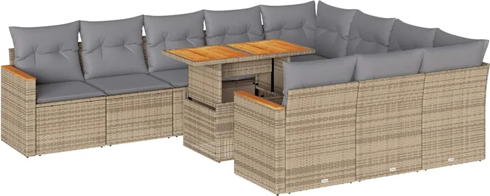 vidaXL Set canapele grădină perne 11 piese bej, poliratan/lemn acacia