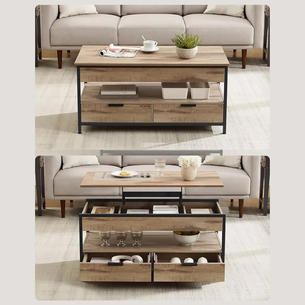 Masă de cafea reglabilă pe înălțime GASPAR, 50x100x(48-63)cm, camel maro/negru Vasagle