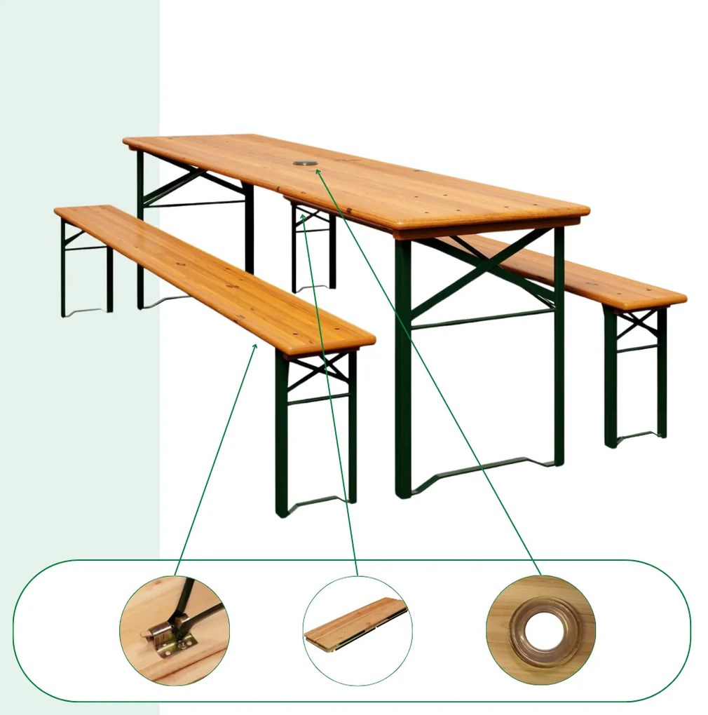 Set de masă pentru bere KLASIK, 170cm, maro natural Casaria