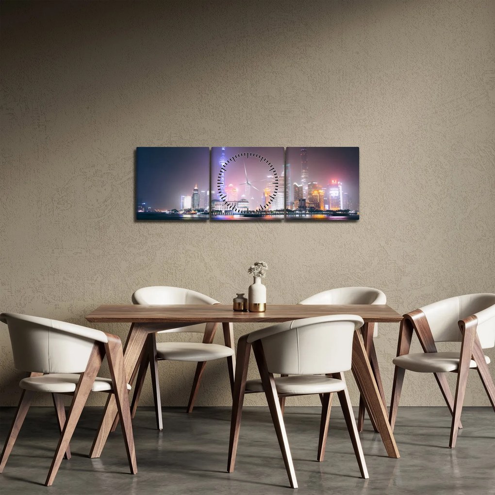 Tabloul Shangai nocturn (cu ceas) (90x30 cm)