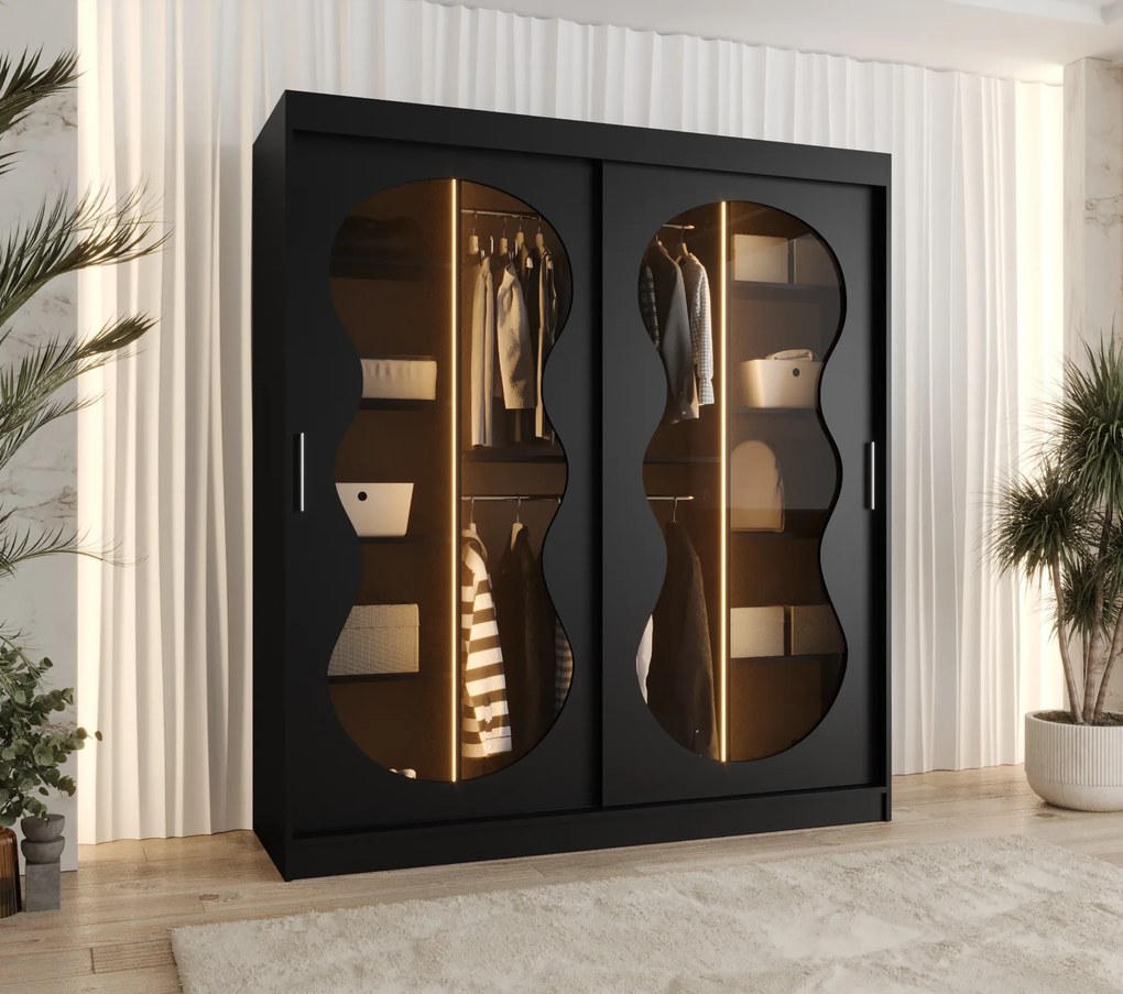 Dulap de haine 180 cm Boomer 3 (Negru) (cu iluminat). 1126282