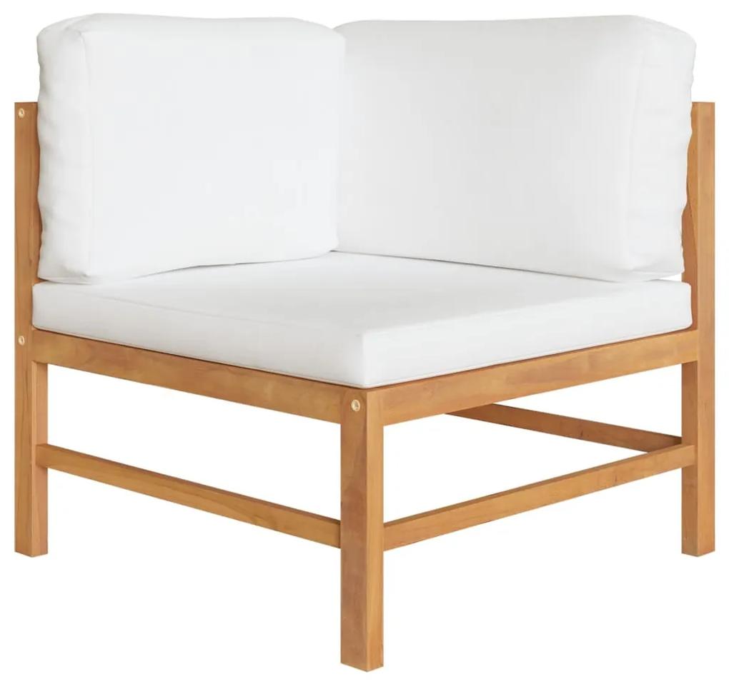 Set mobilier gradina cu perne crem, 9 piese, lemn masiv de tec Crem, 3x colt + 4x mijloc + suport pentru picioare + masa, 1