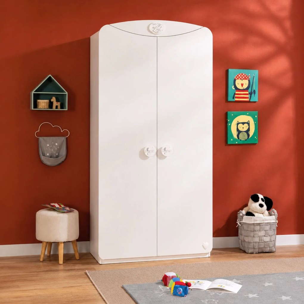 Dulap cu 2 usi, pentru bebe Colectia Baby Cotton White, 101x54x201 cm